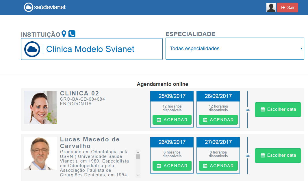 Auto-agendamento online tela principal